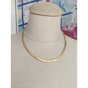 Vintage Gold Tone American Showcase Herringbone Korea Chain Bib Necklace 18"